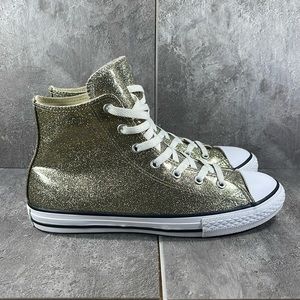 Converse CTAS Hi Top Metallic Gold Glitter Shoes JUNIOR Size 6 Women’s 7.5